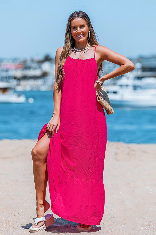 open lace back dress Flame In The Wind Halter Mini Dress Fuchsia Blossom main image 0