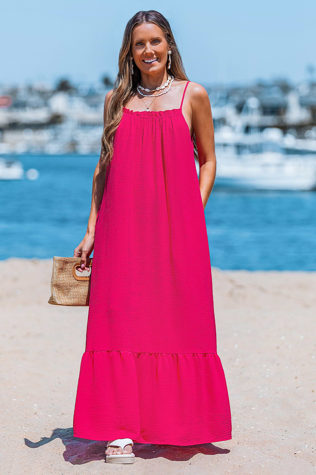 Fuchsia Flame Pink Maxi Dress