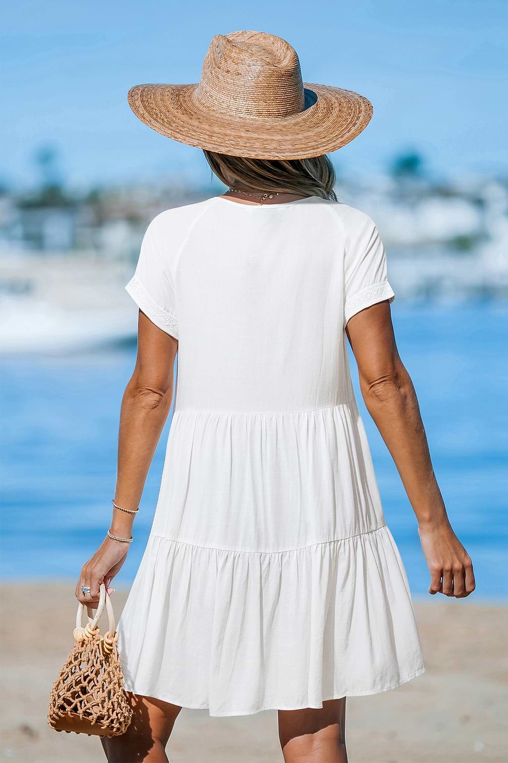 Boho Weißes Minikleid mit Quastendetail