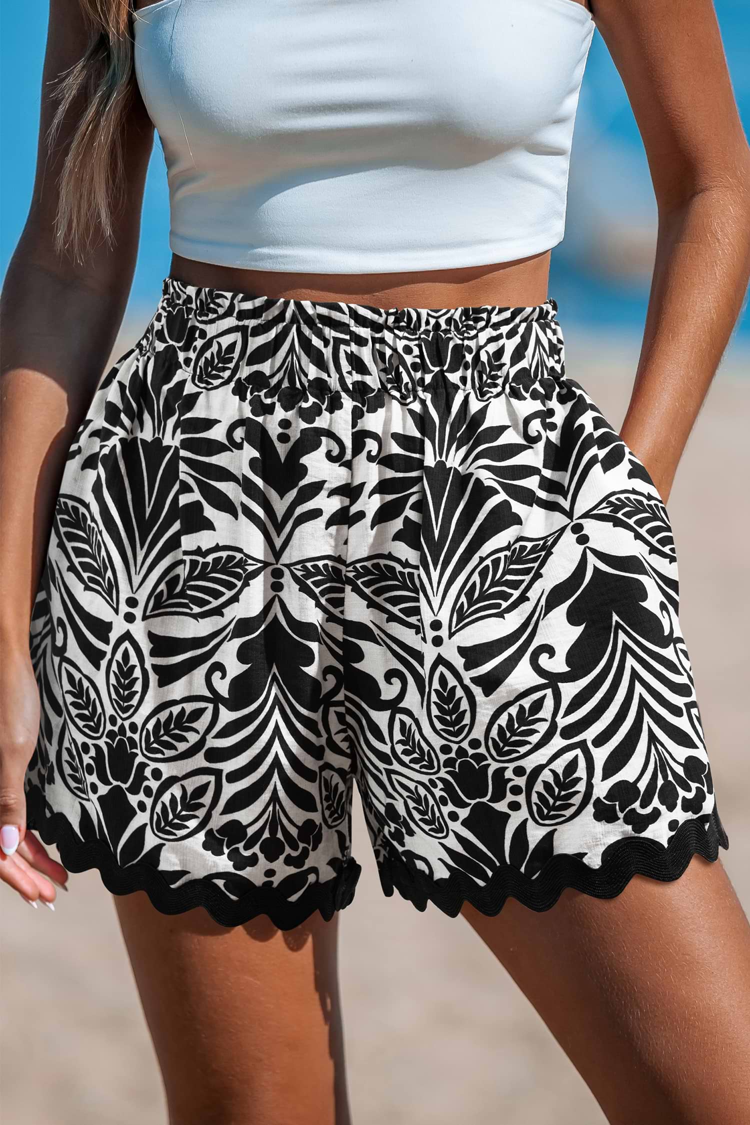 Blue Flared Crinkle Shorts