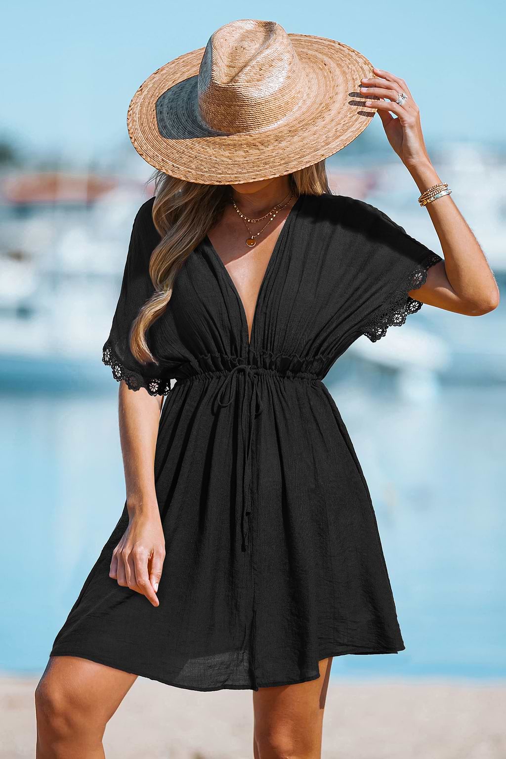 Along for the Ride Black Cover-Up Mini Dress