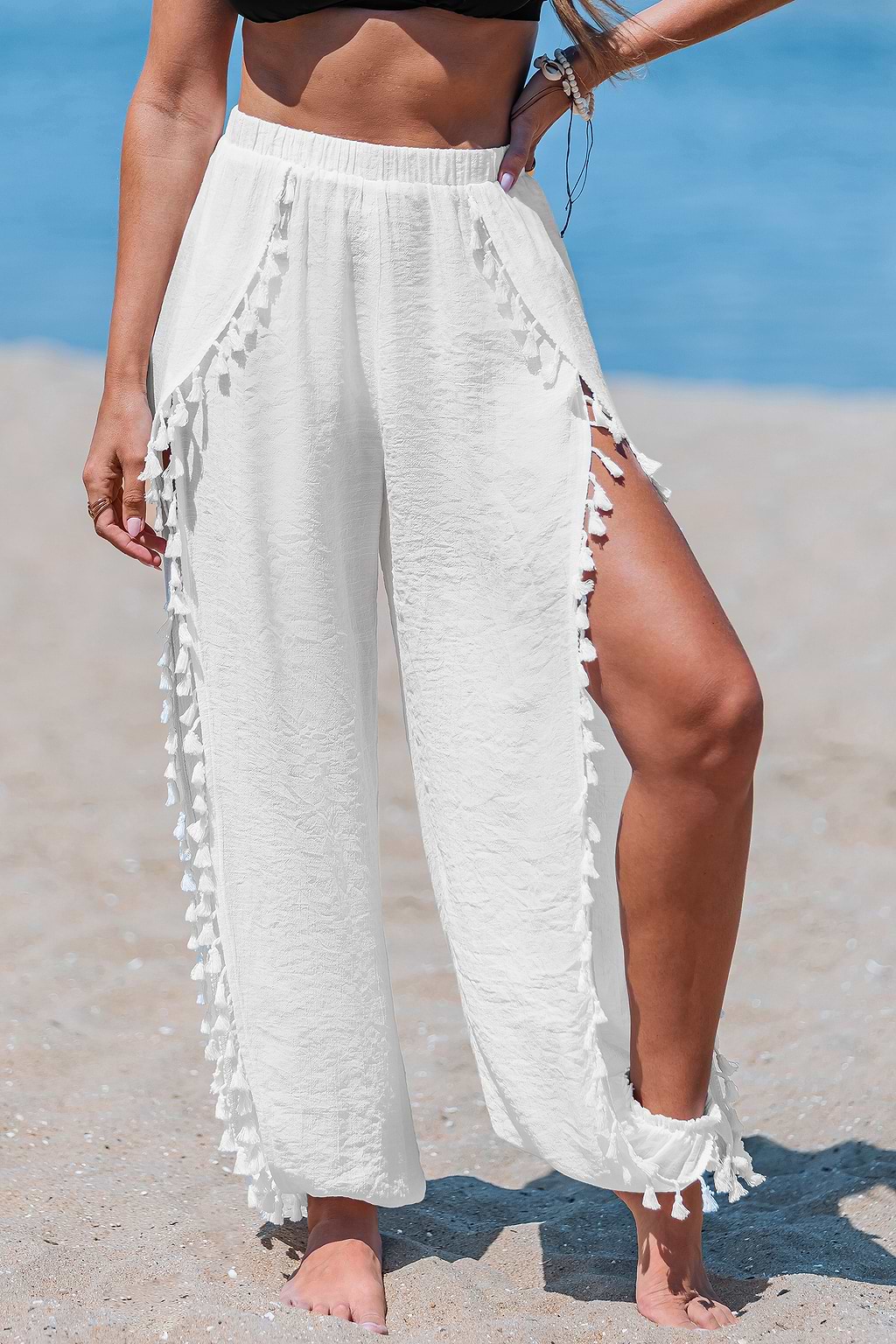 Pantalon cover up blanc ourlet fendu