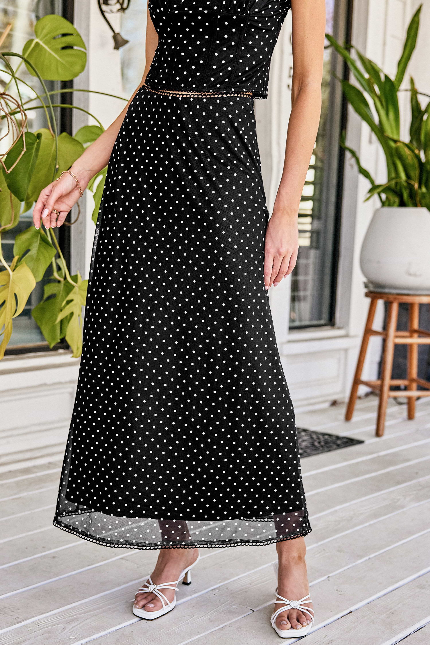 Navy Abstract Smocked Waist Midi Skirt