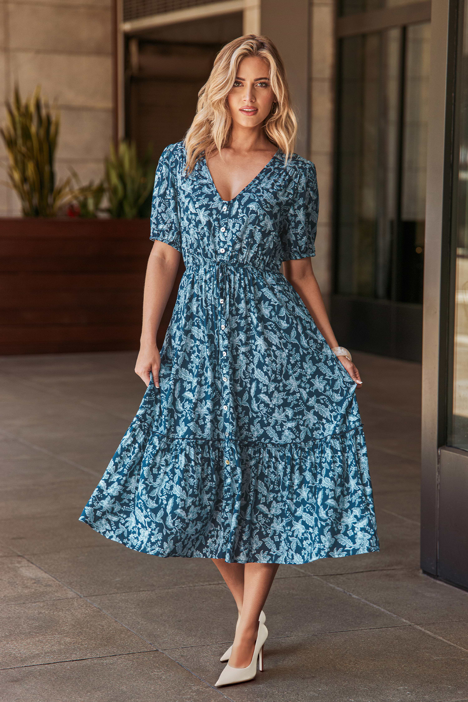Turquoise Plunging Sleeveless Maxi Dress
