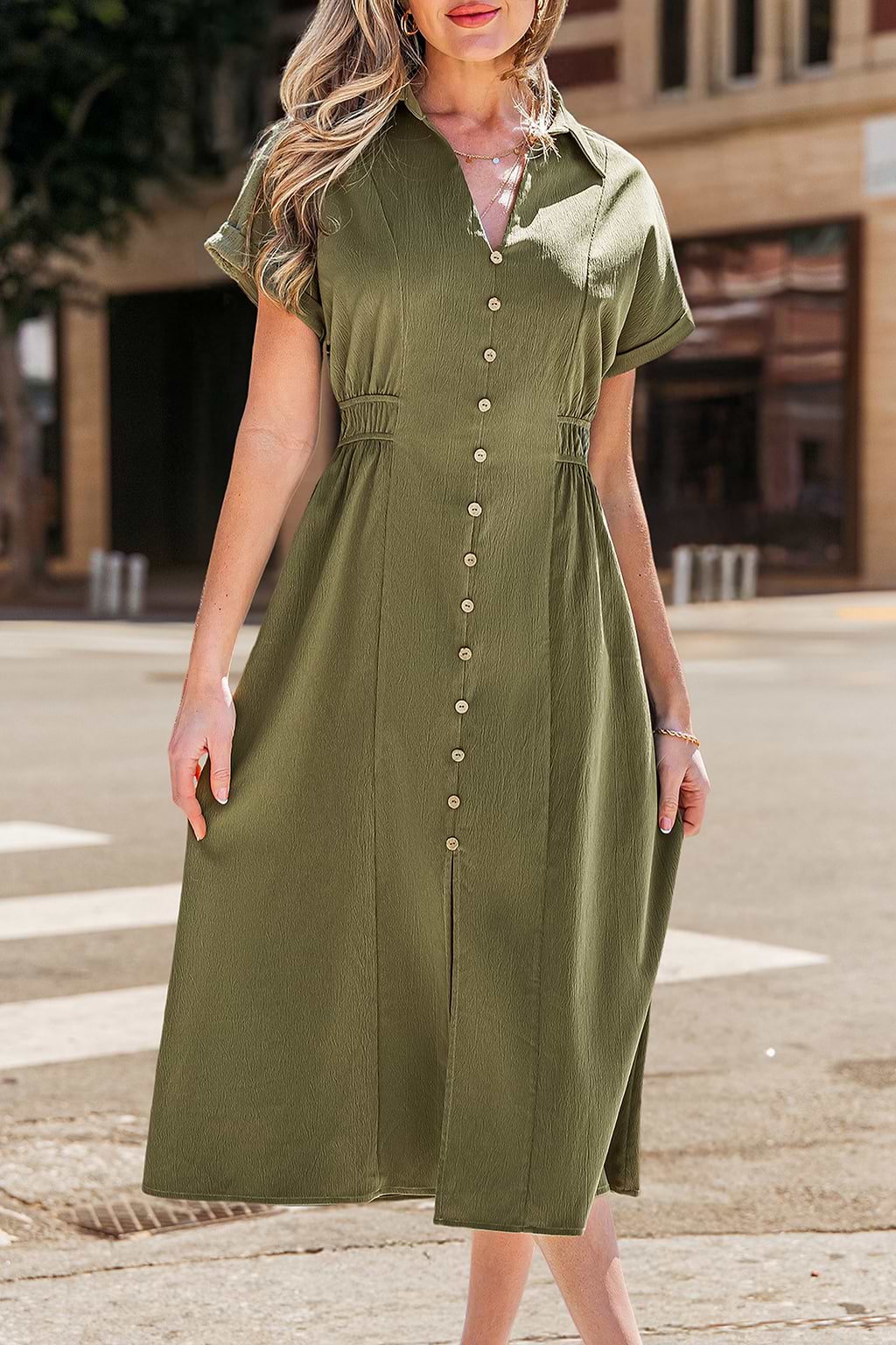 Pressed for Time Green Midi Dress