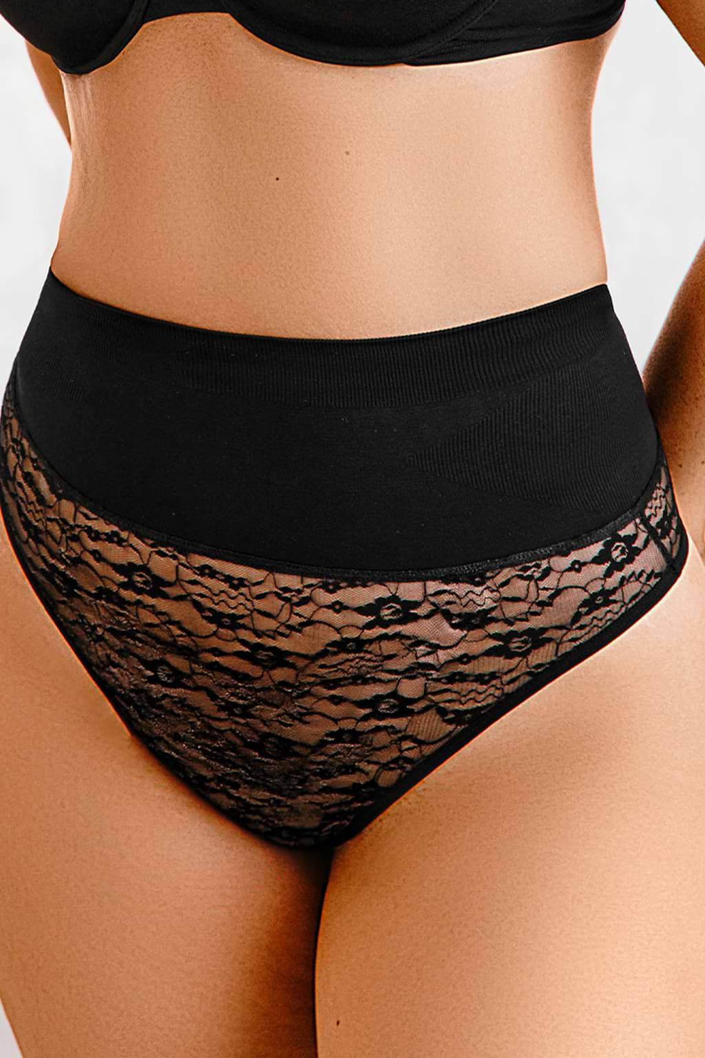 Lace Effect Black Shapewear Briefs