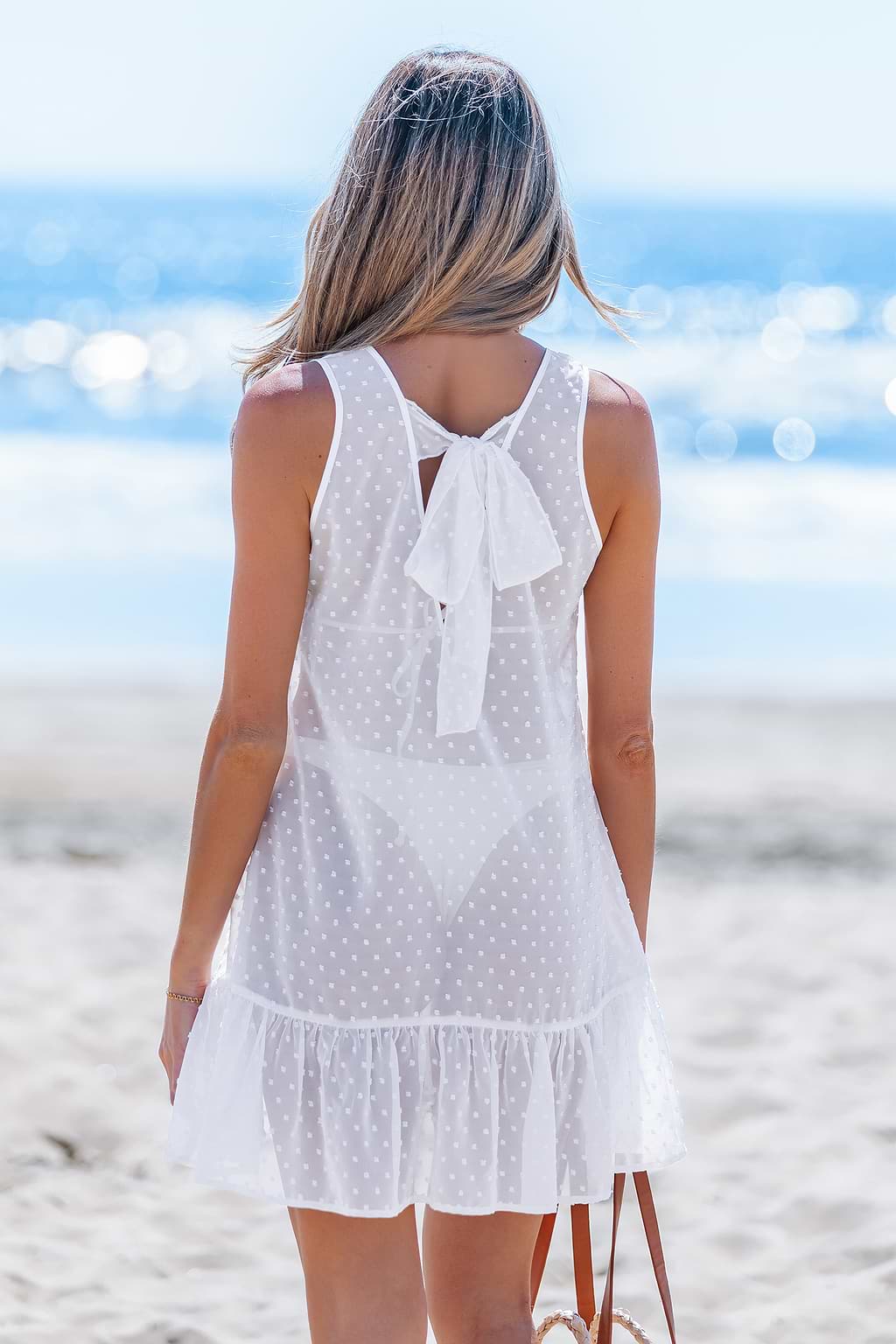 Robe cover up courte blanche ourlet à volants