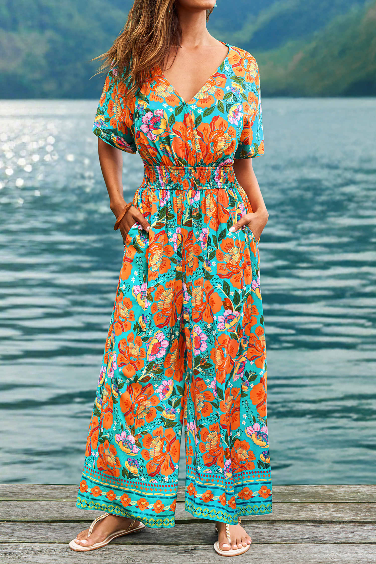 Smocked Ruffle Tube Jumpsuit