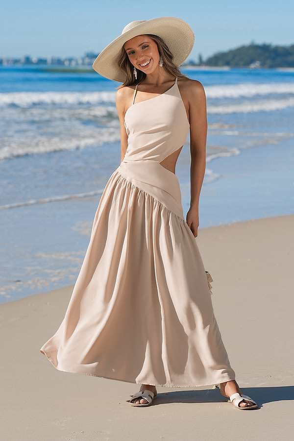 cut out beige dress Sara Dress - Women's Dress