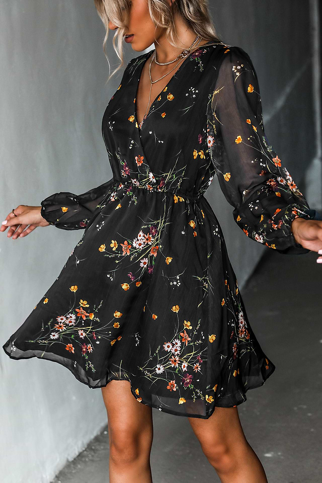 floral mini long sleeve dress Blossom Breeze Floral Mini Dress