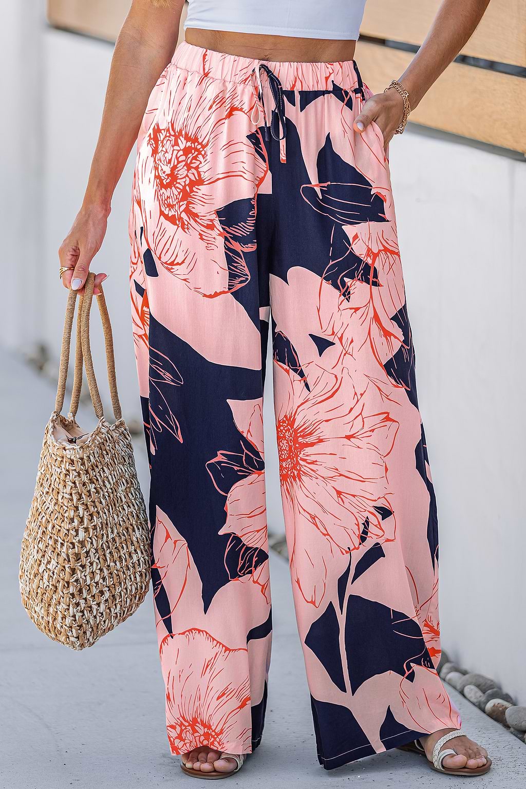 Pantalon floral taille élastique