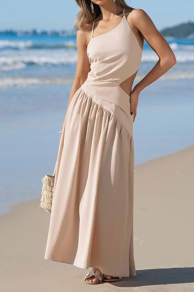 white christmas dresses One Shoulder Cut Out Criss Cross Drawstring Side Split Thigh Dress –  isabellapparel main image 0