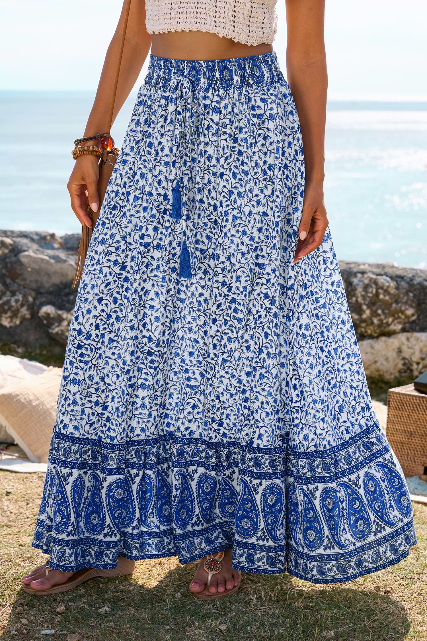 Geo Print Smocked Maxi Skirt