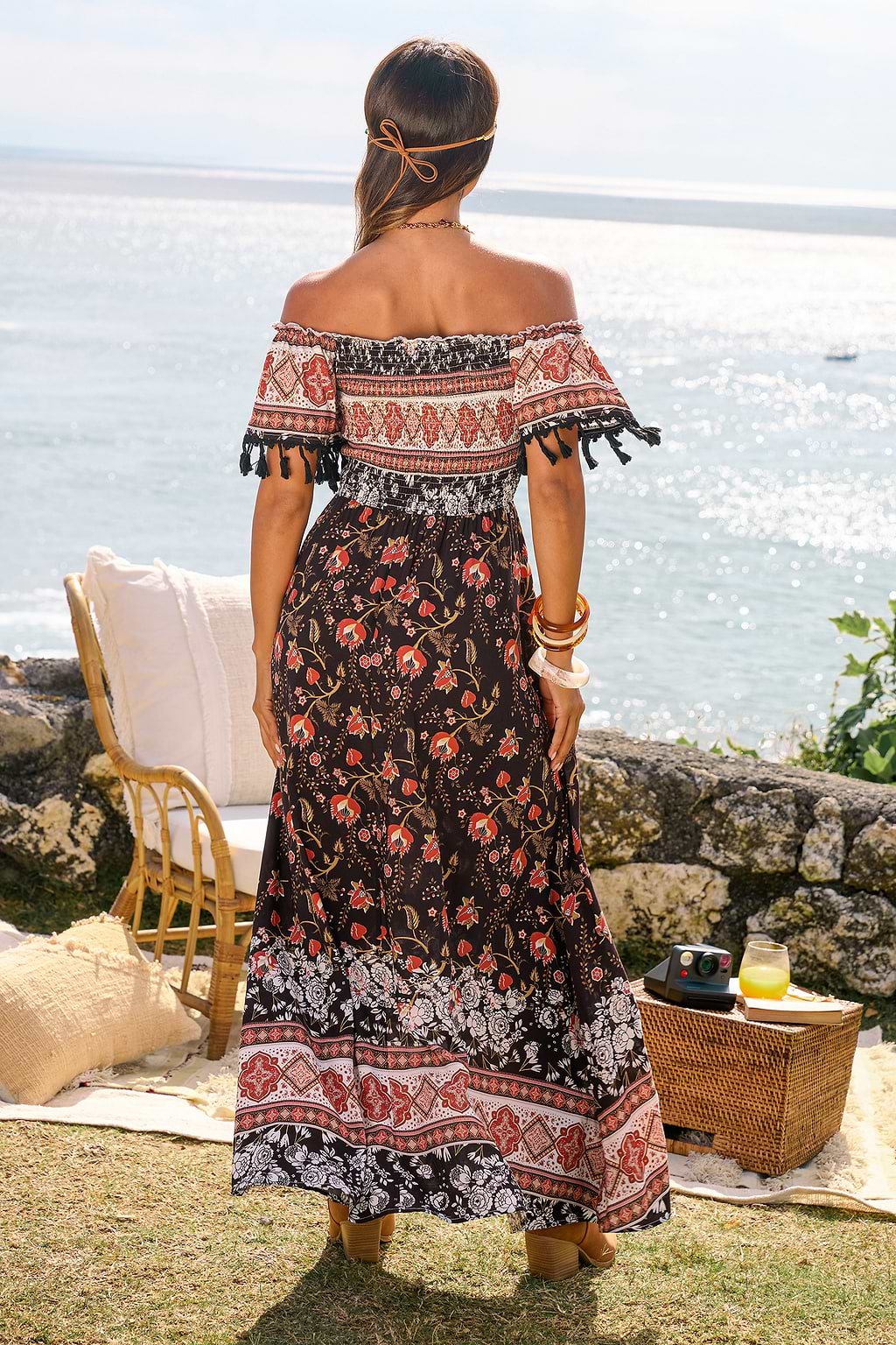 Quadratischer Ausschnitt Maxikleid mit Blumenmuster