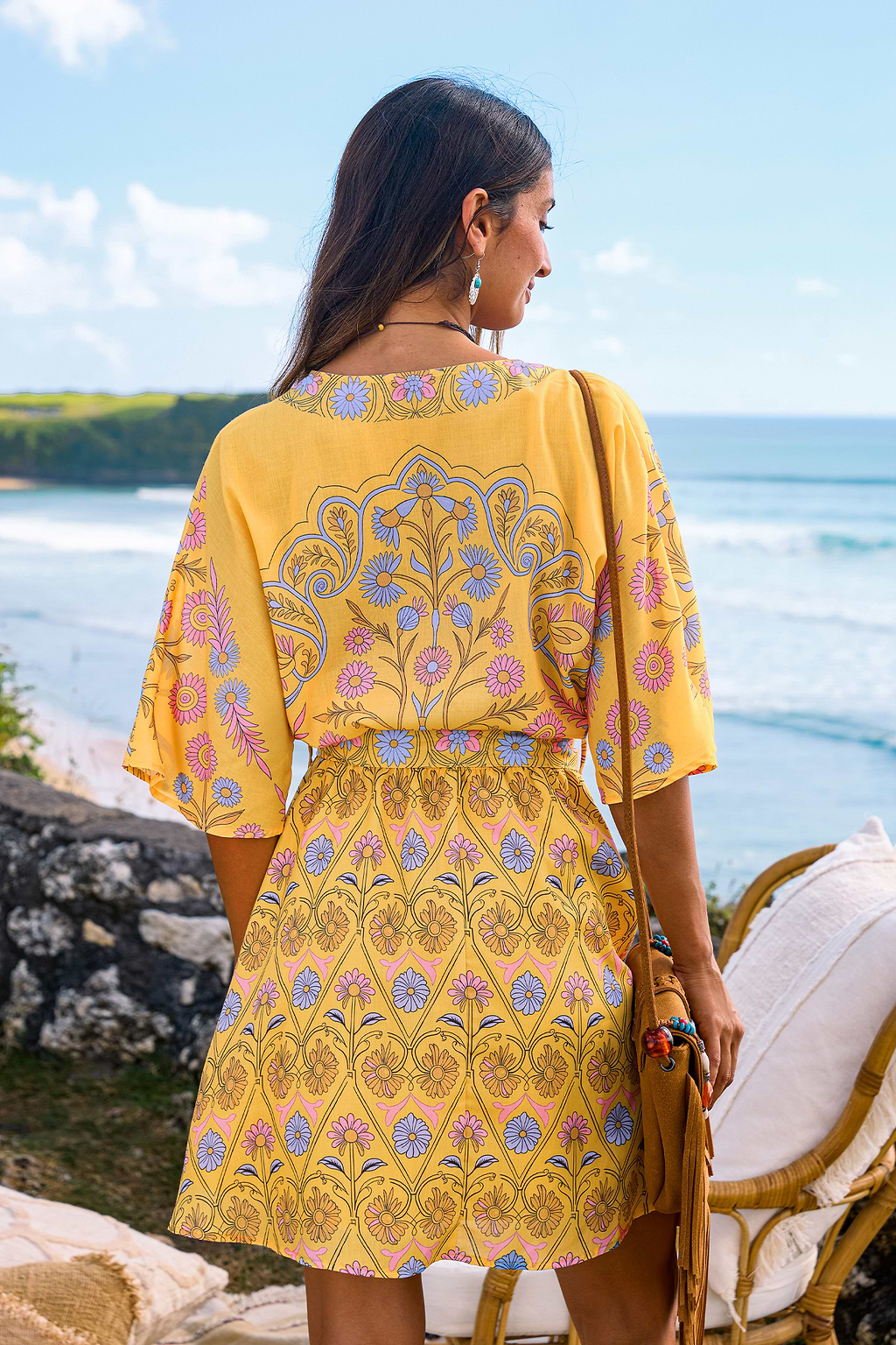 Golden Glow Floral Mini Dress