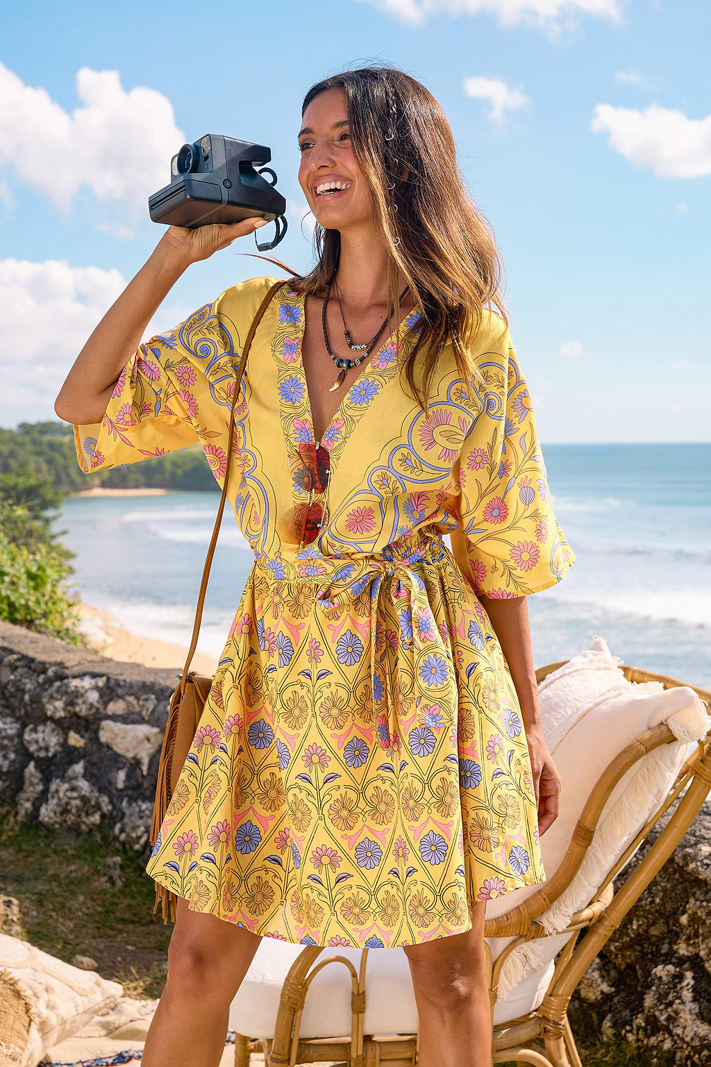 Golden Glow Floral Mini Dress