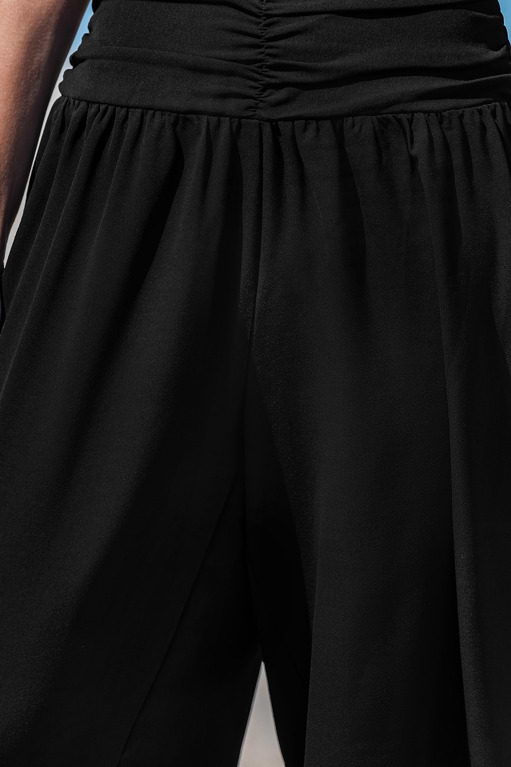 Schwarze Gesmokter Bund Stoffhose