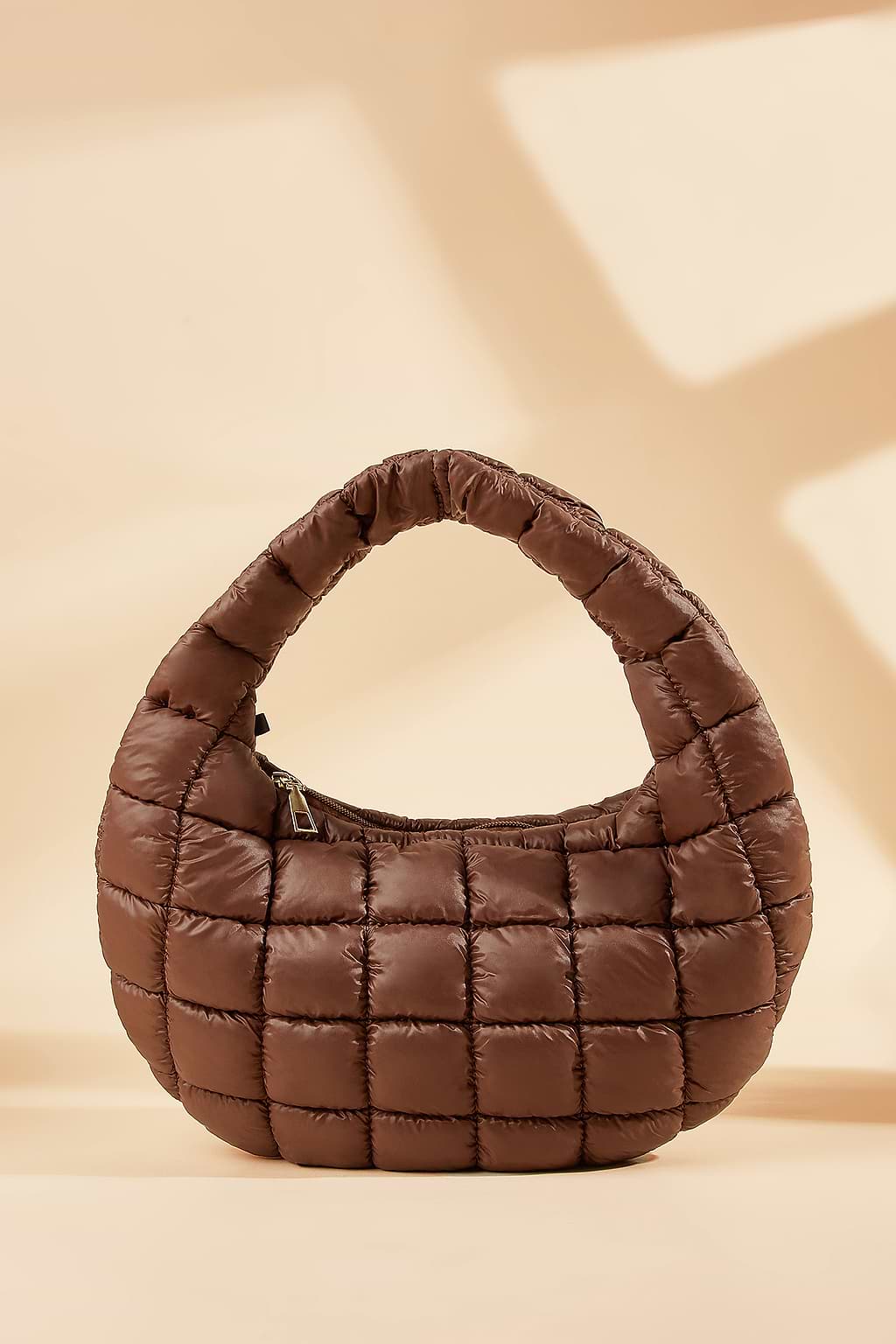 Quilted Brown Crescent Shoulder Bag