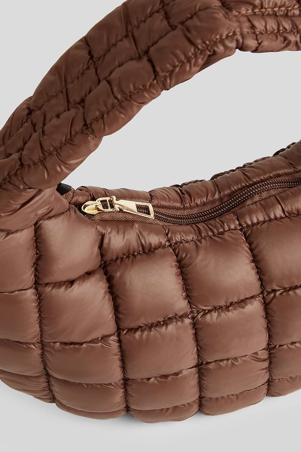 Quilted Brown Crescent Shoulder Bag