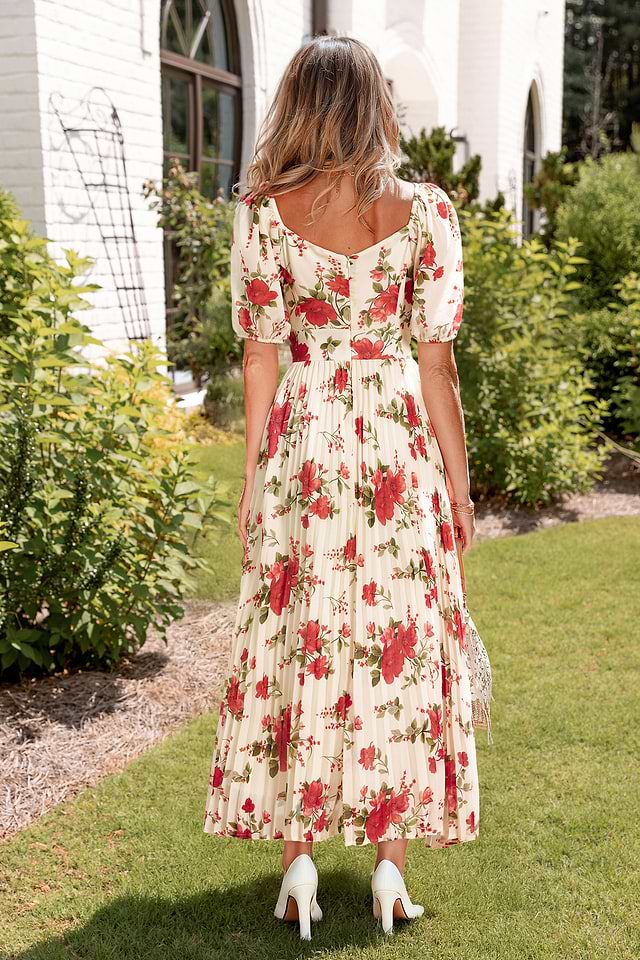 midi dress floral with sleeves Mac Duggal 11405