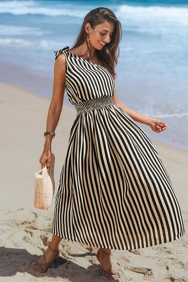 Café Date Striped Maxi Dress | Effortlessly Elegant