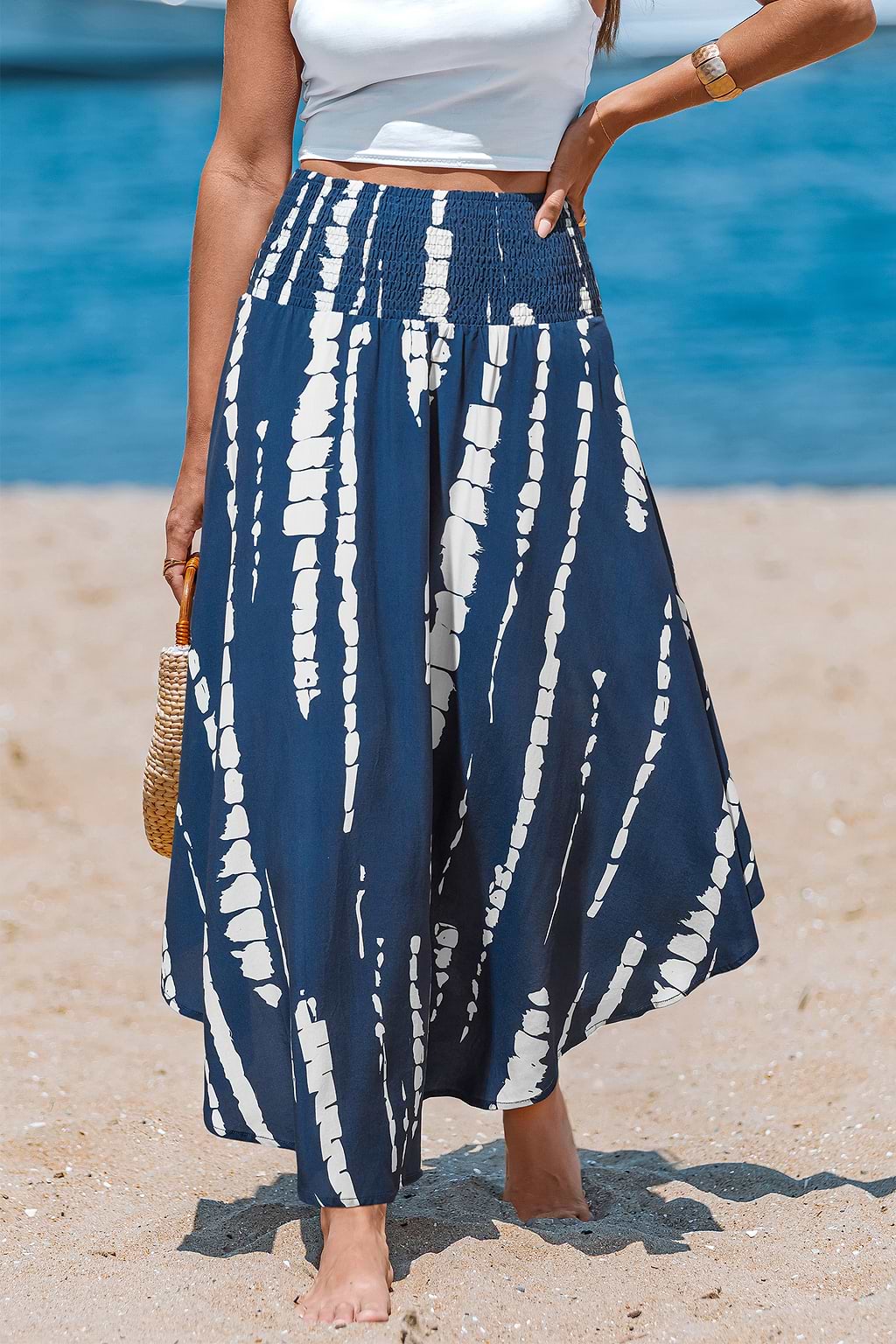 Color Wave Tie-Dye Midi Skirt