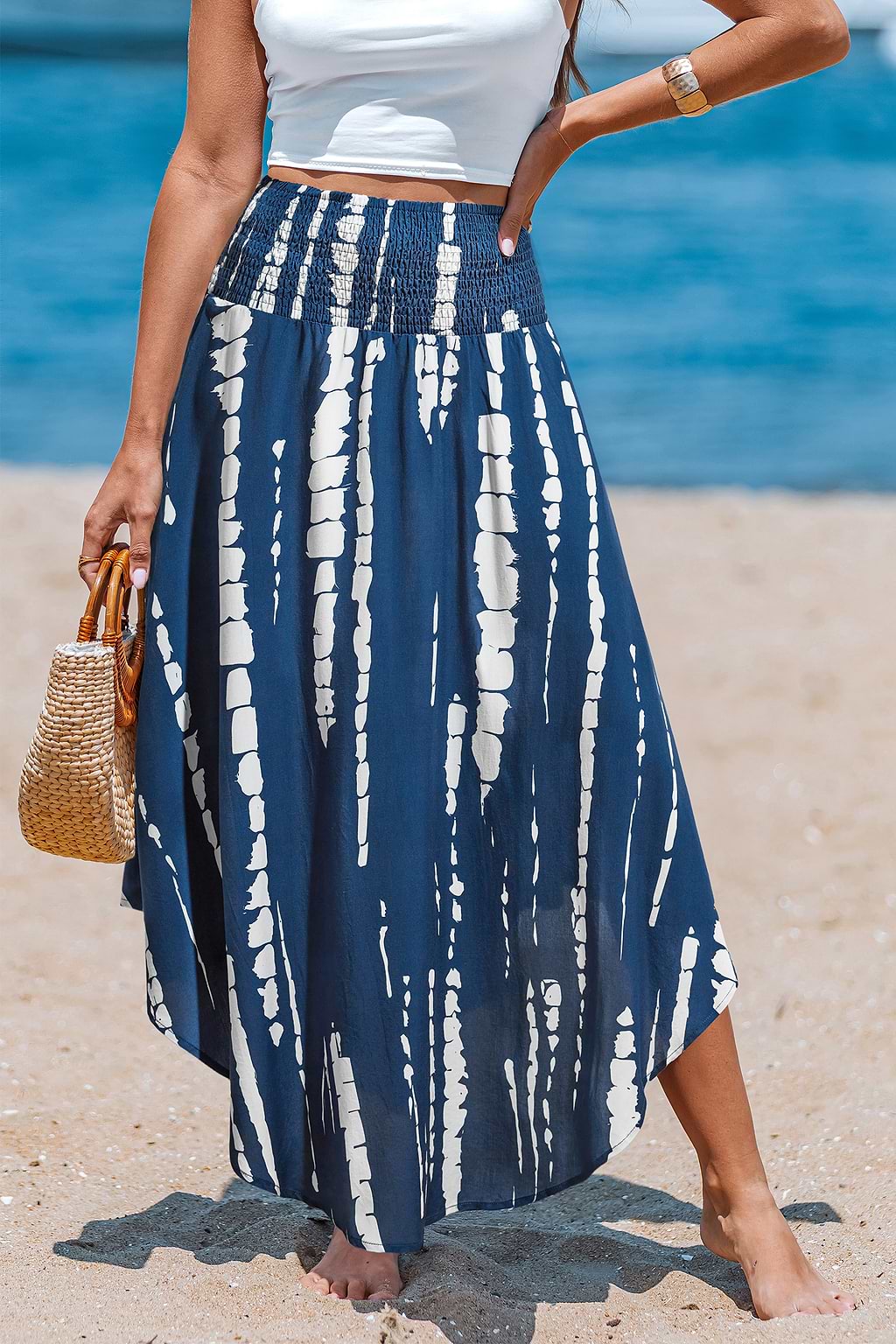 Color Wave Tie-Dye Midi Skirt