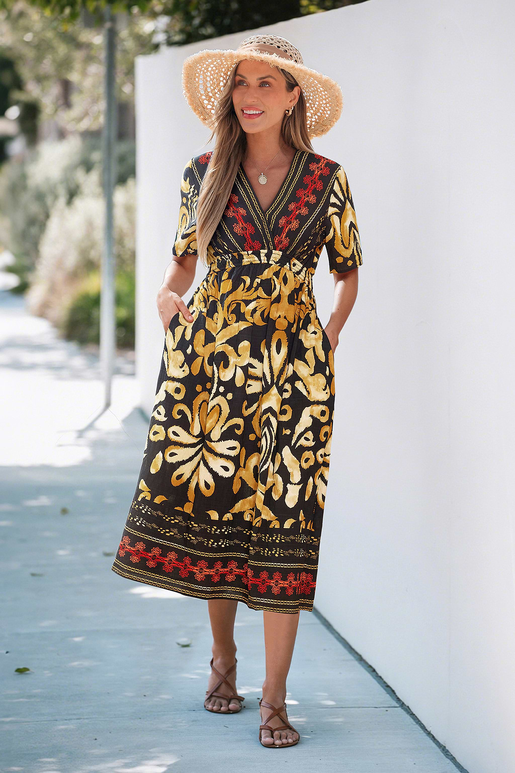 Burnt Amber Ornate Midi Dress