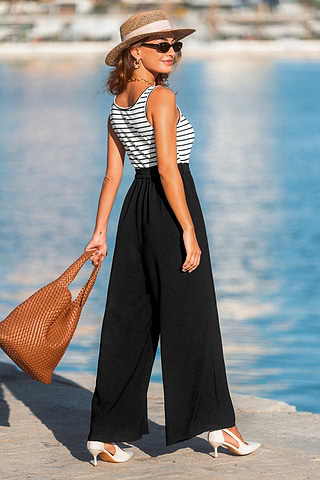 Barboteuse Femme Cupshe - Dos Noué, Col En V, Jambes Larges Et Taille Froncée | Tenue Plage Ou été