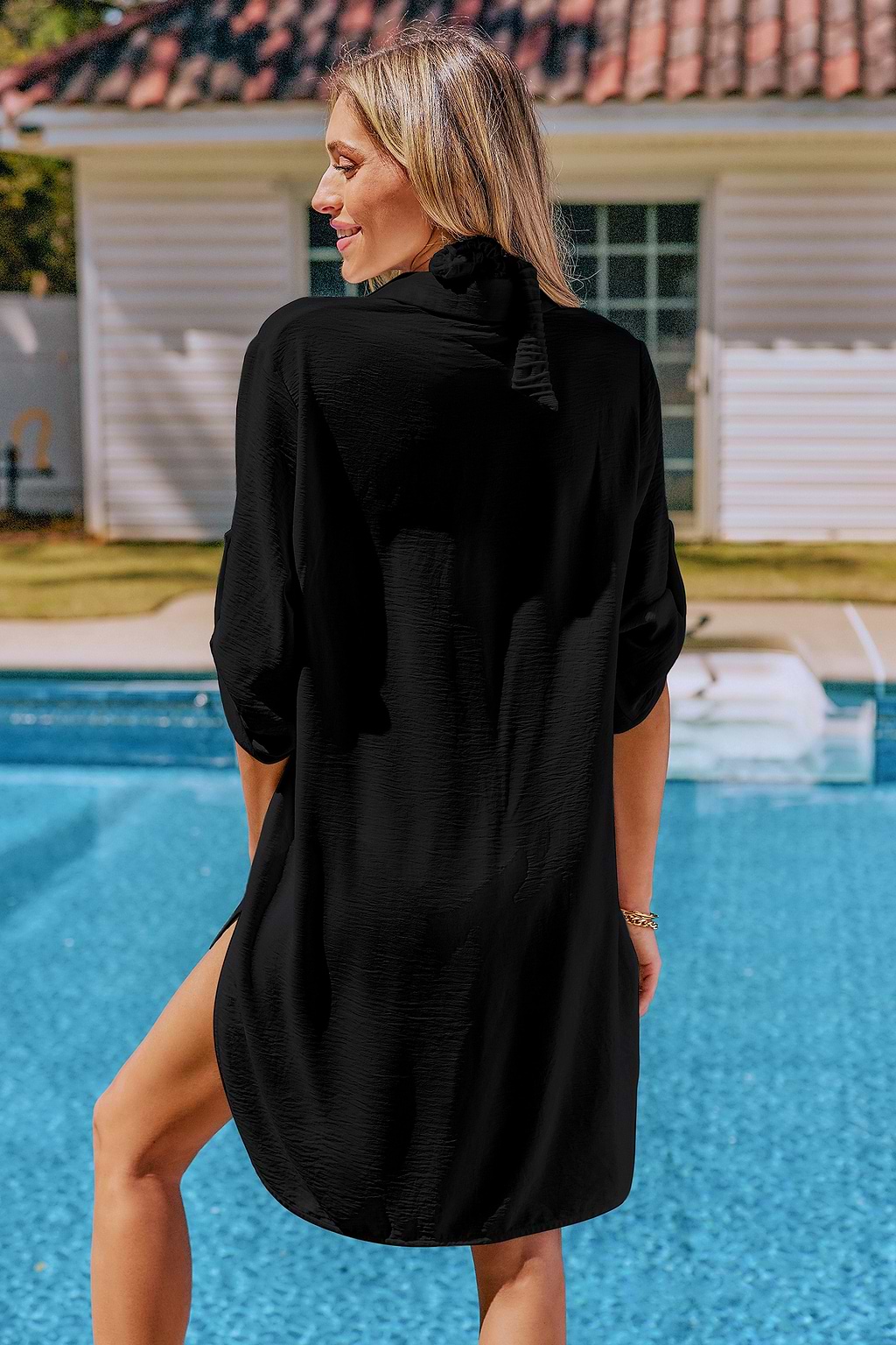 Stay Late Black Cover-Up Mini Dress