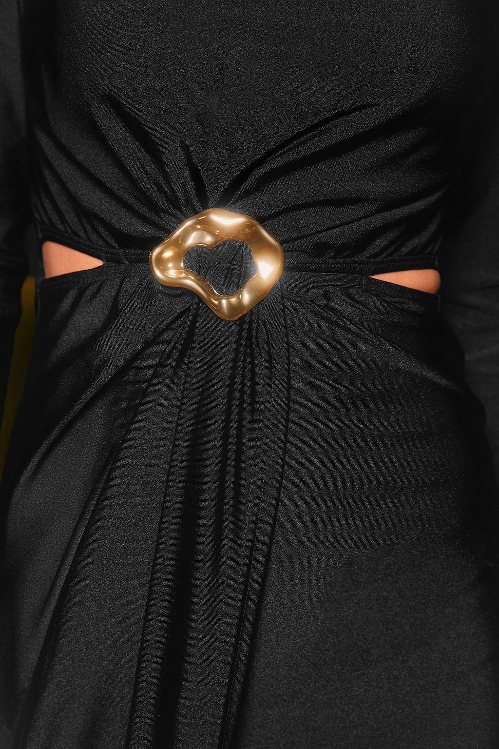 Schwarzes Lange Ärmel Cutout Midikleid