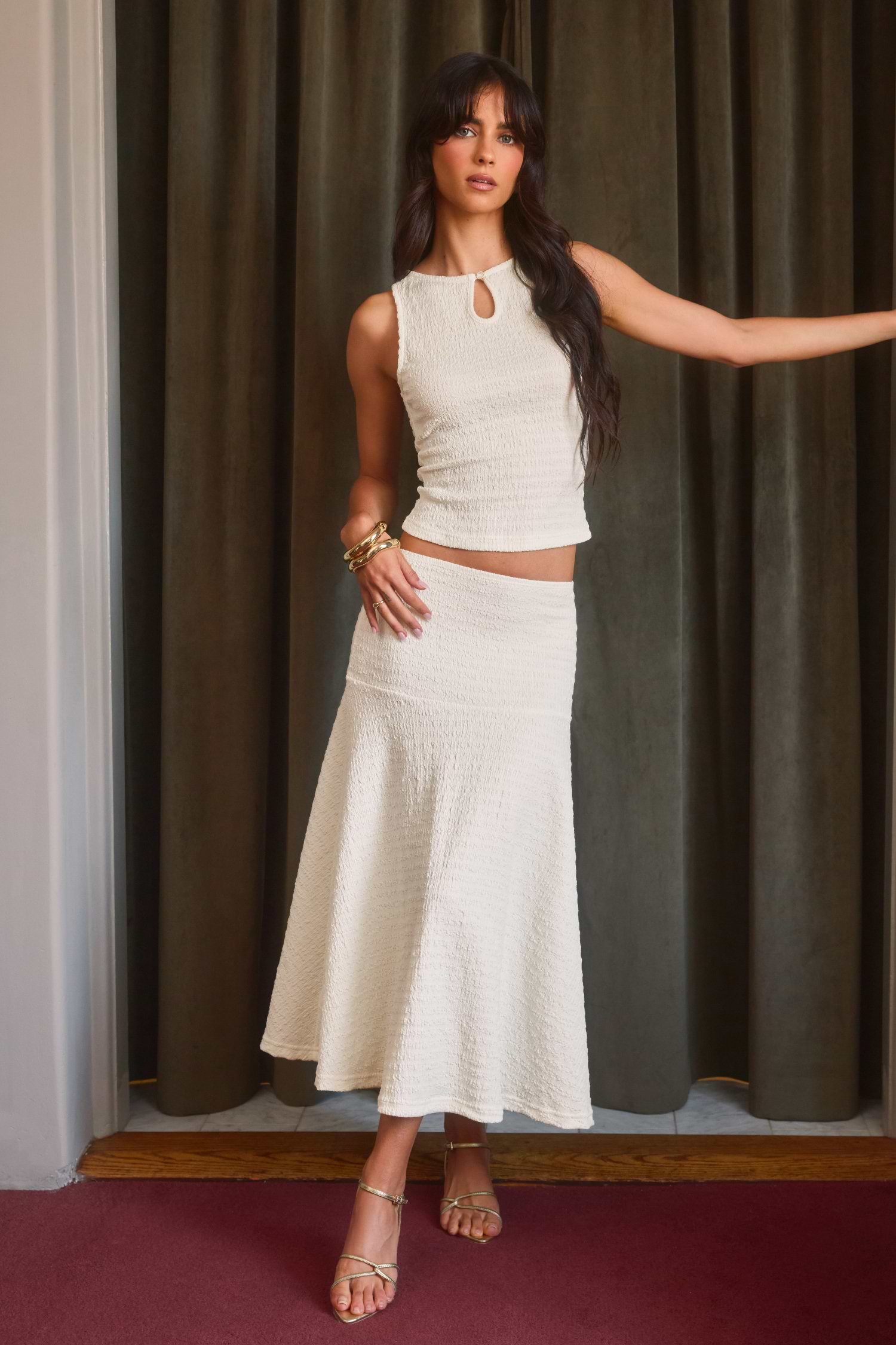 Grey Ribbed Knit Long Sleeve Top & Maxi Skirt Set