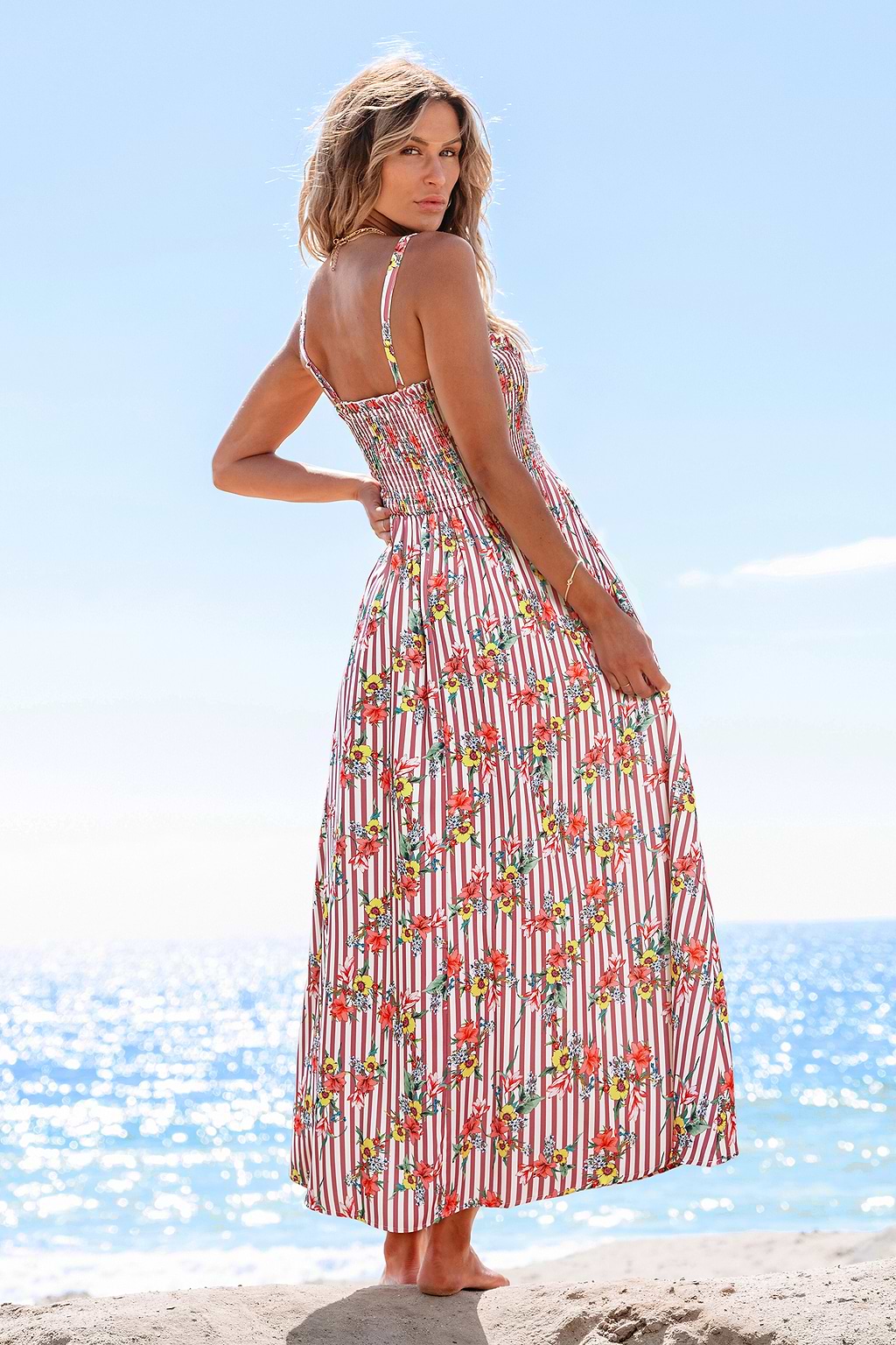 Fresh Flowers Striped Maxi Dress