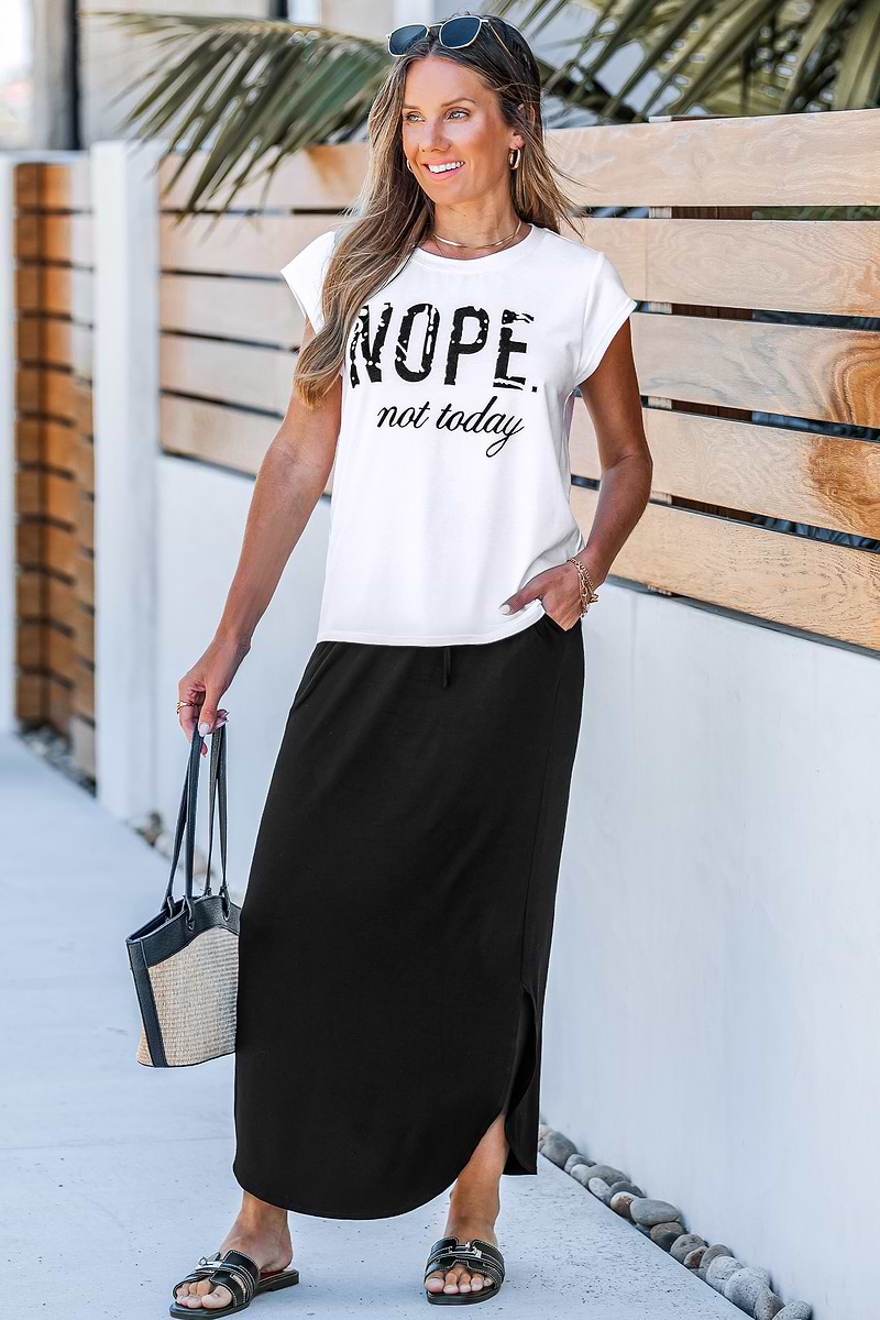 Relaxed Rhythm Black Midi Skirt