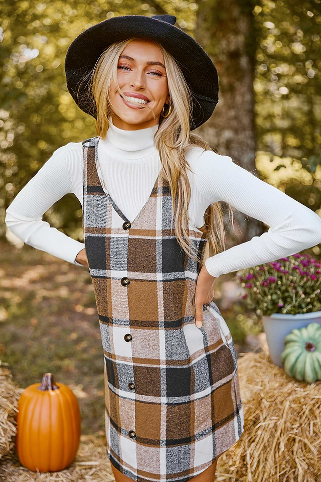 plaid mini slip dress QUNYINEY Plaid Sundresses for Women Plus Size Summer A Line Mini Sleeveless  Slip Dress Loose Fit V Neck Vacation Casual Dresses