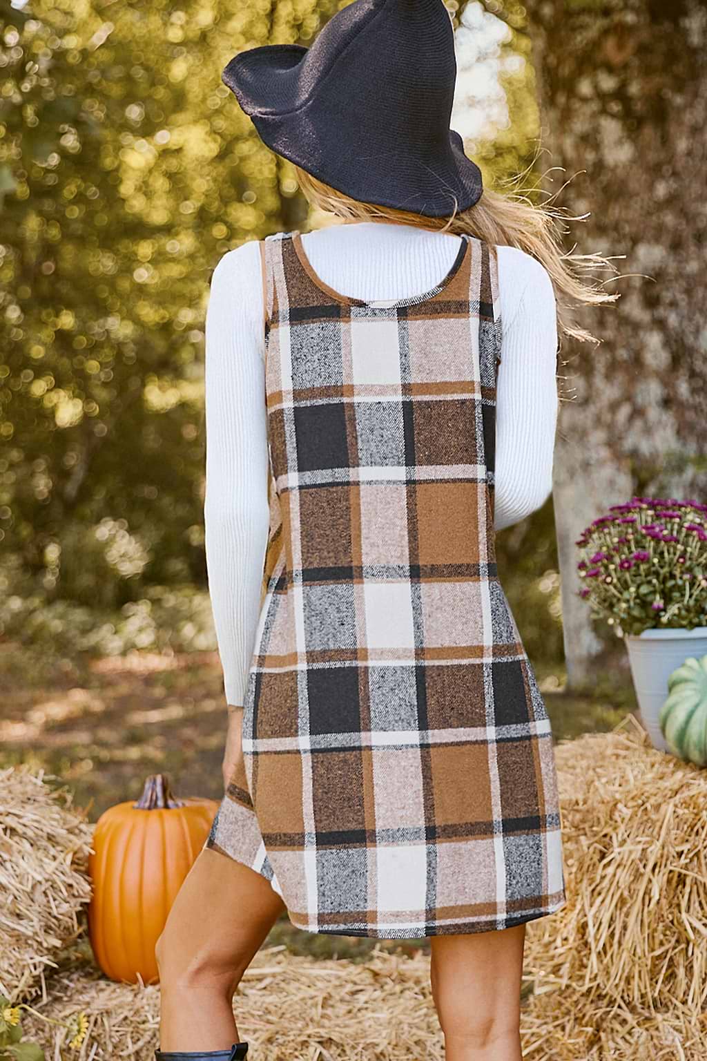 Plaid V-Neck Sleeveless Mini Dress