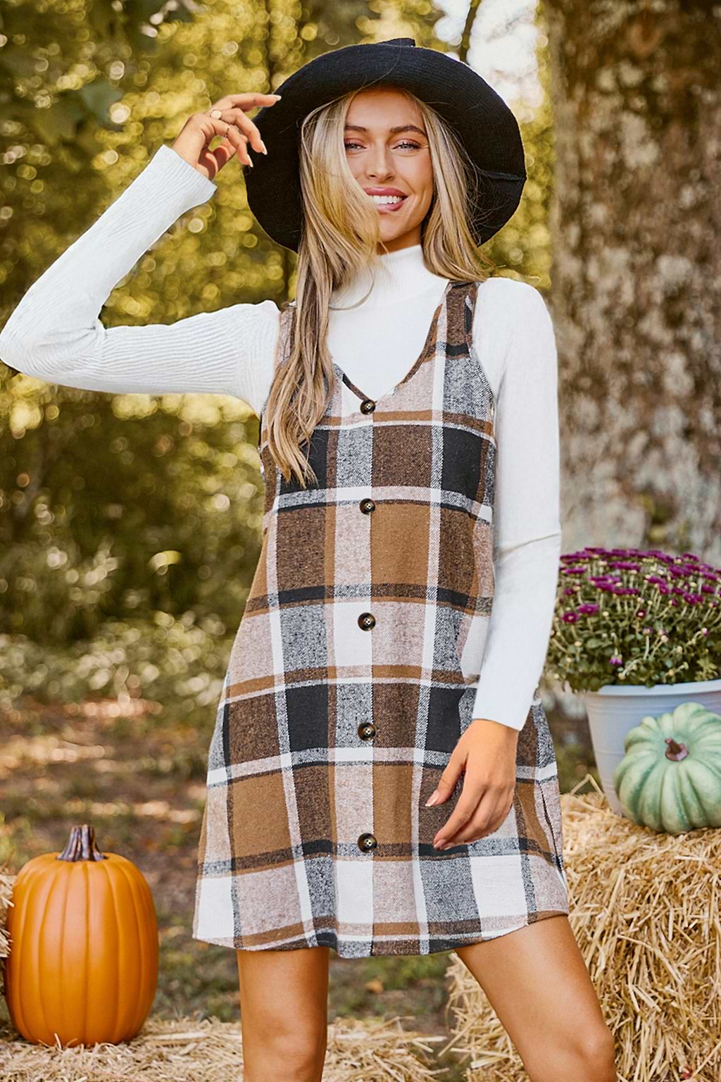 Plaid V-Neck Sleeveless Mini Dress
