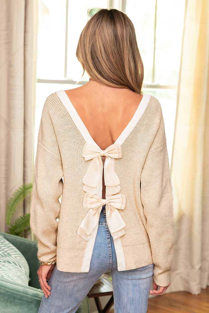 Bow Moment Beige Sweater
