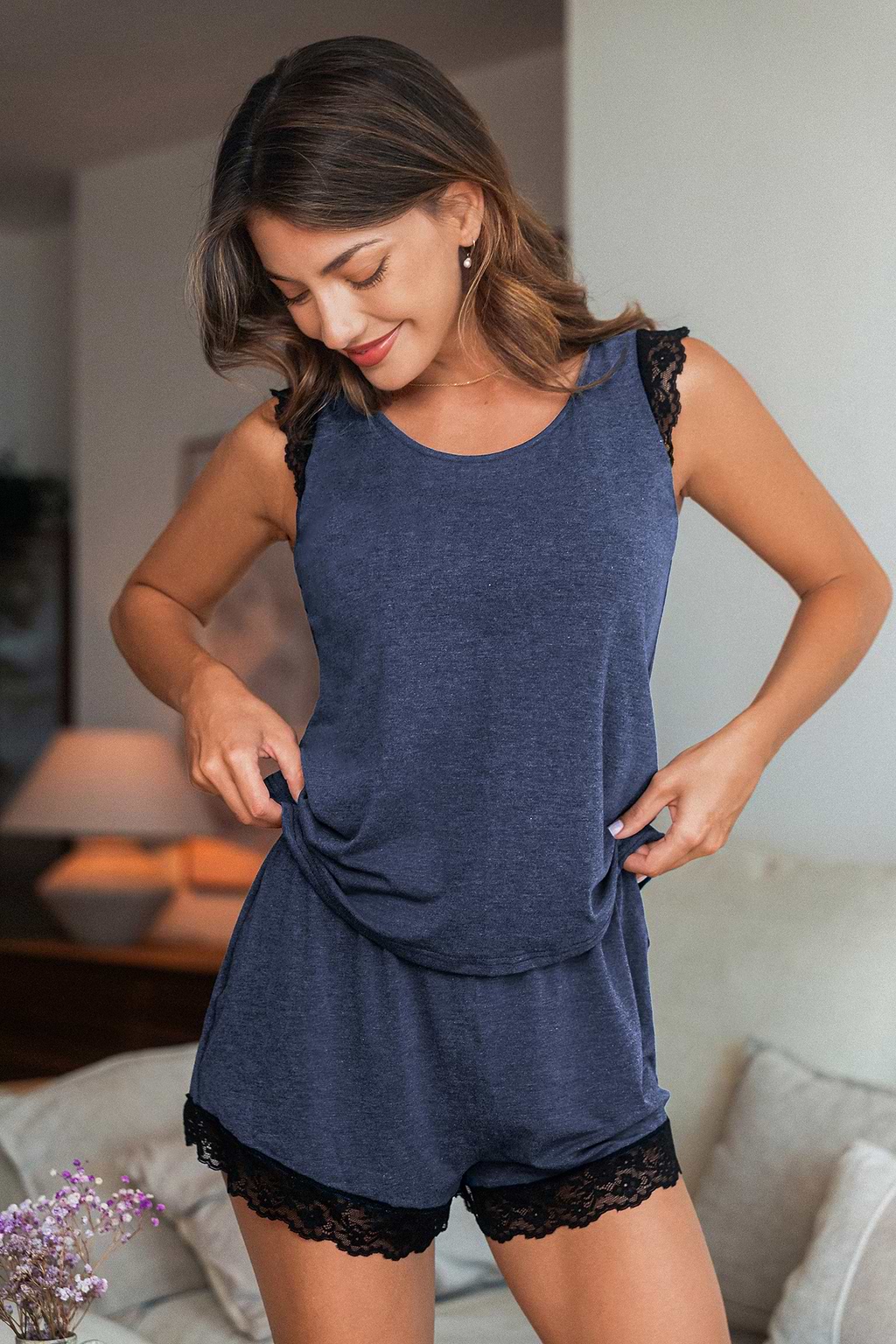 Midnight Lace Blue Pajama Set