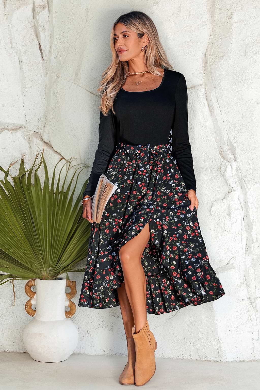 Aria bloemen midi-jurk
