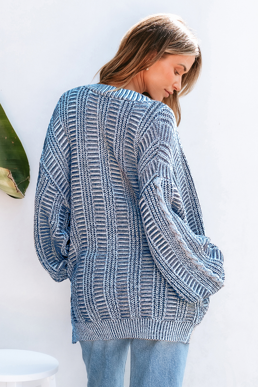 Blue Cable Knit Grandpa Cardigan