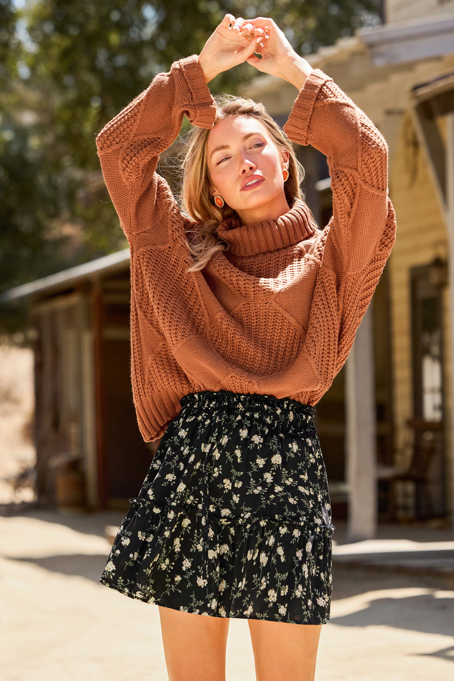 Smocked Waist Floral Mini Skirt with Ruffle Hem