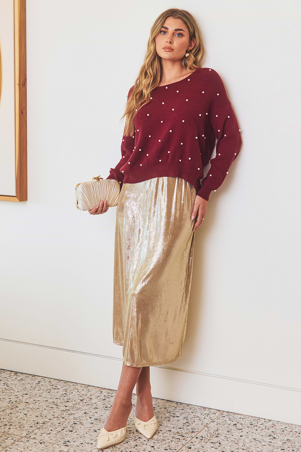 Starlit Nights Gold Midi Skirt