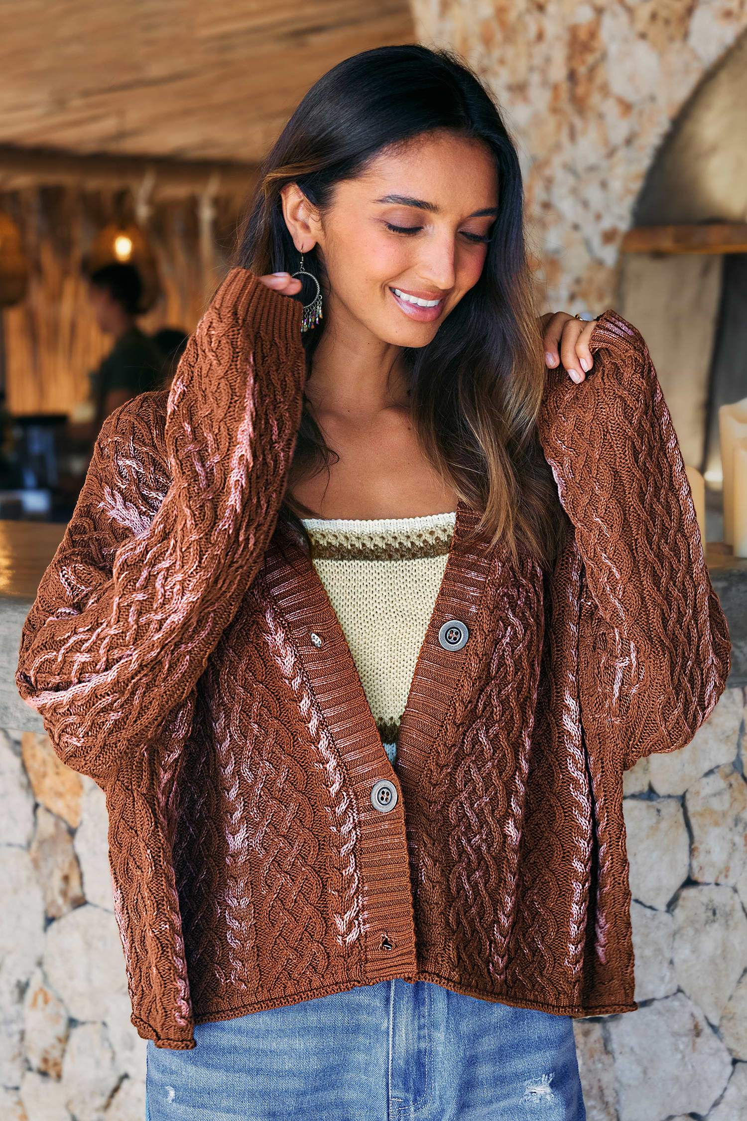 Tan Open Front Dolman Sleeve Duster Cardigan