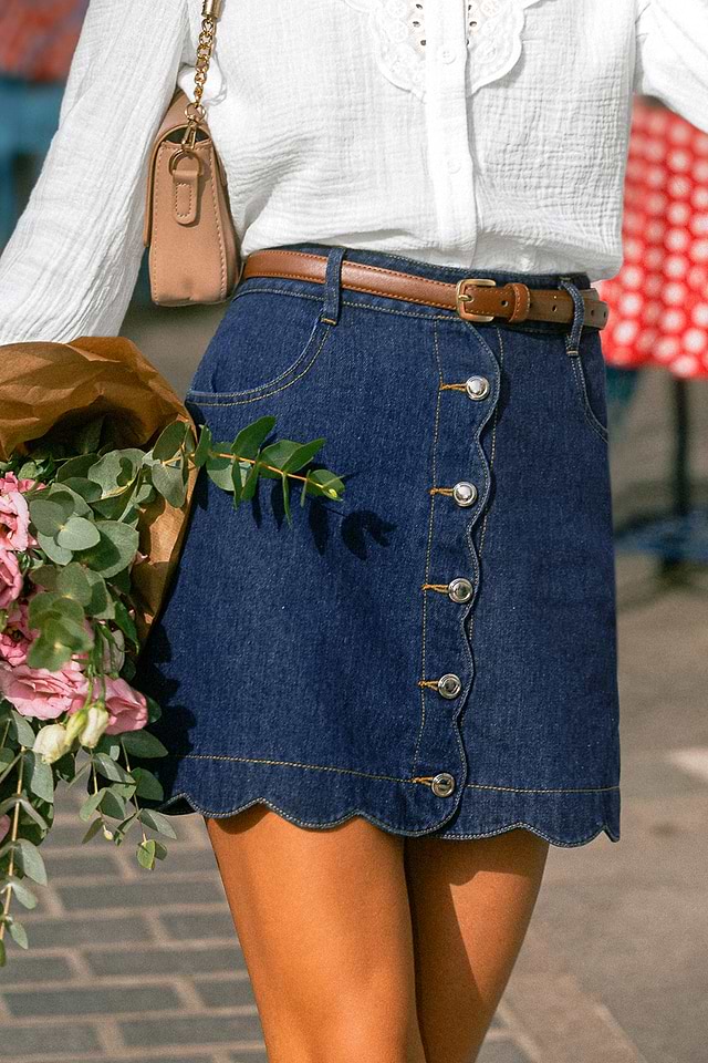 Petite Mini-jupe Bleue À Fines Rayures Et Boutons | Petite | PLT FR