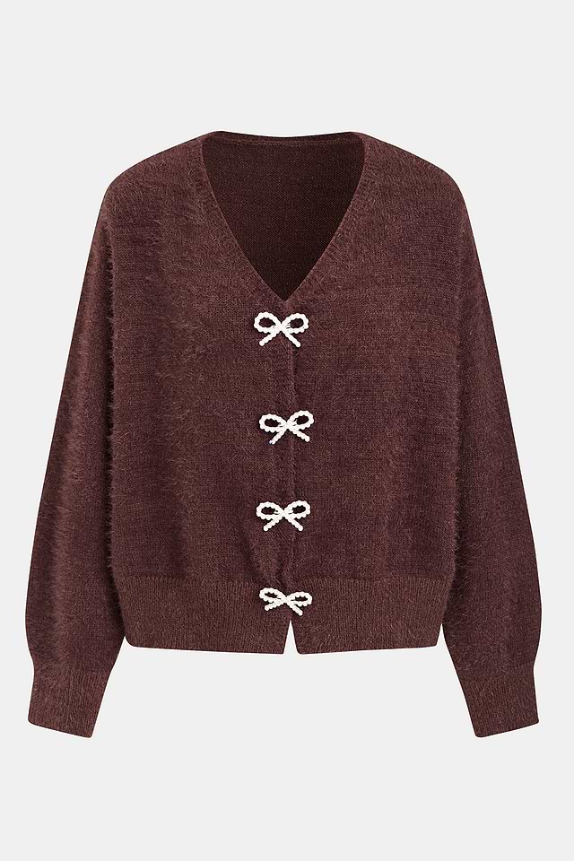 Pull Cardigan Femme Asddale Marron – Col V – Géométrique – Taille 12
