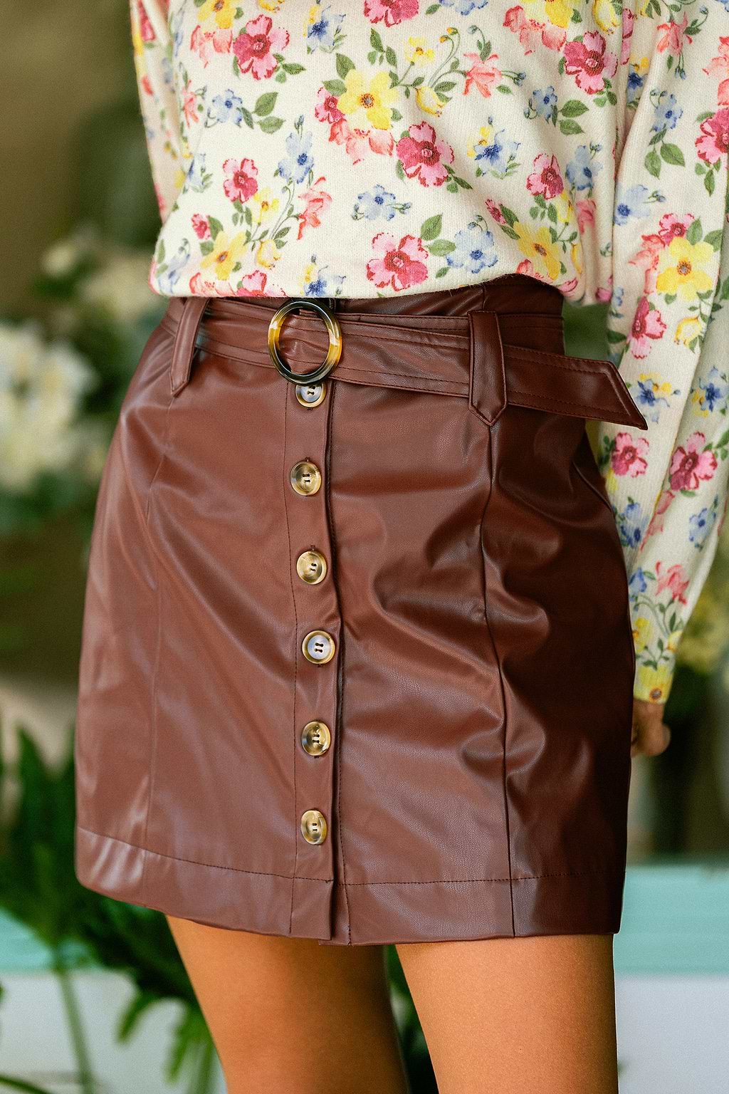 Vinyl Spin Brown Mini Skirt