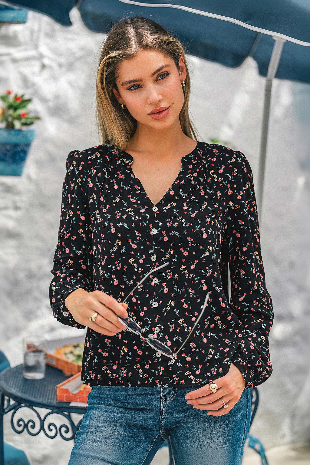 Shadow Bloom Floral Blouse