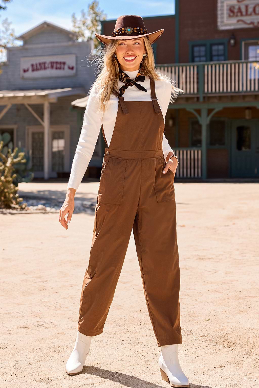Brauner Quadratischer Ausschnitt Jumpsuit