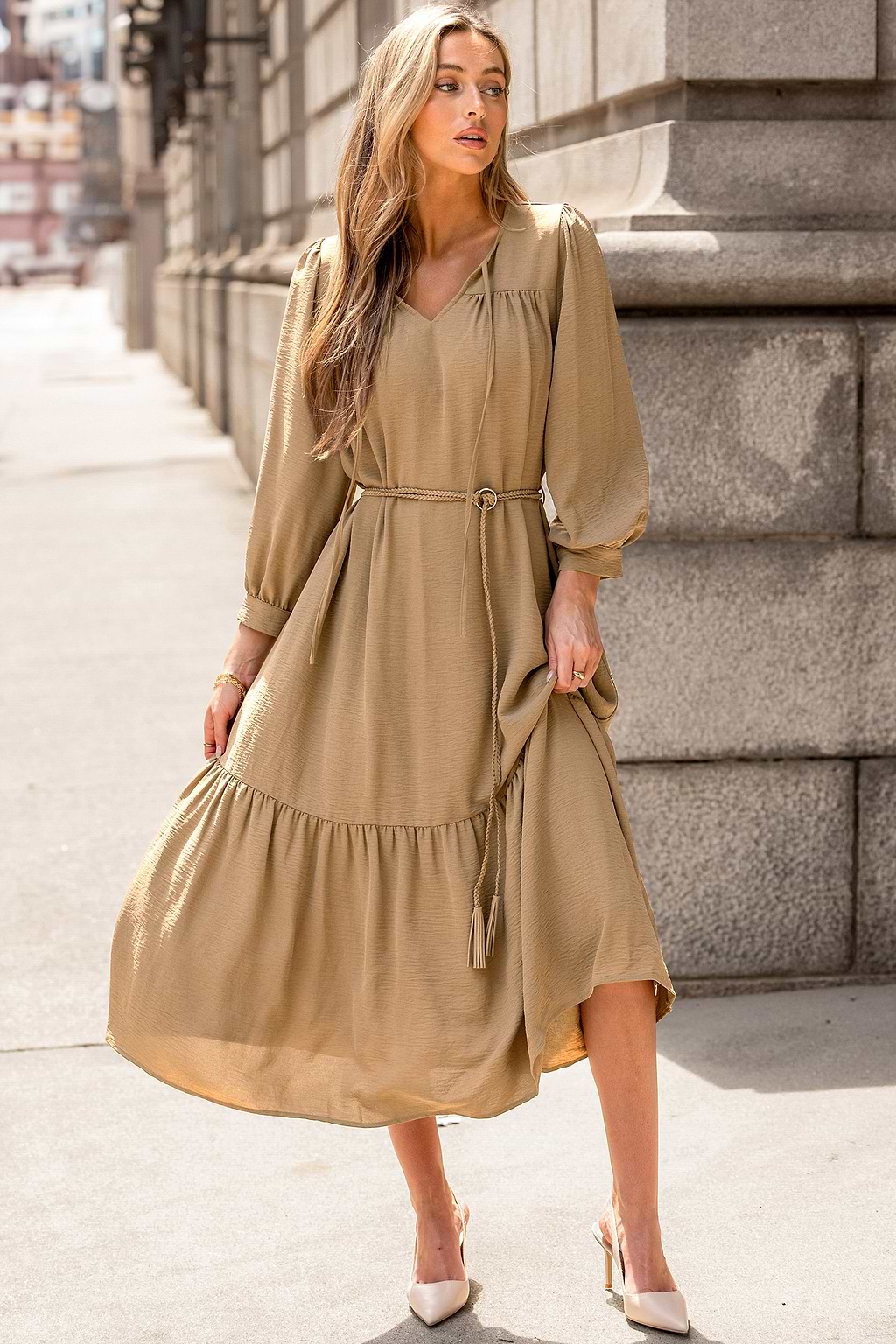 Watch the Sunset Beige Midi Dress